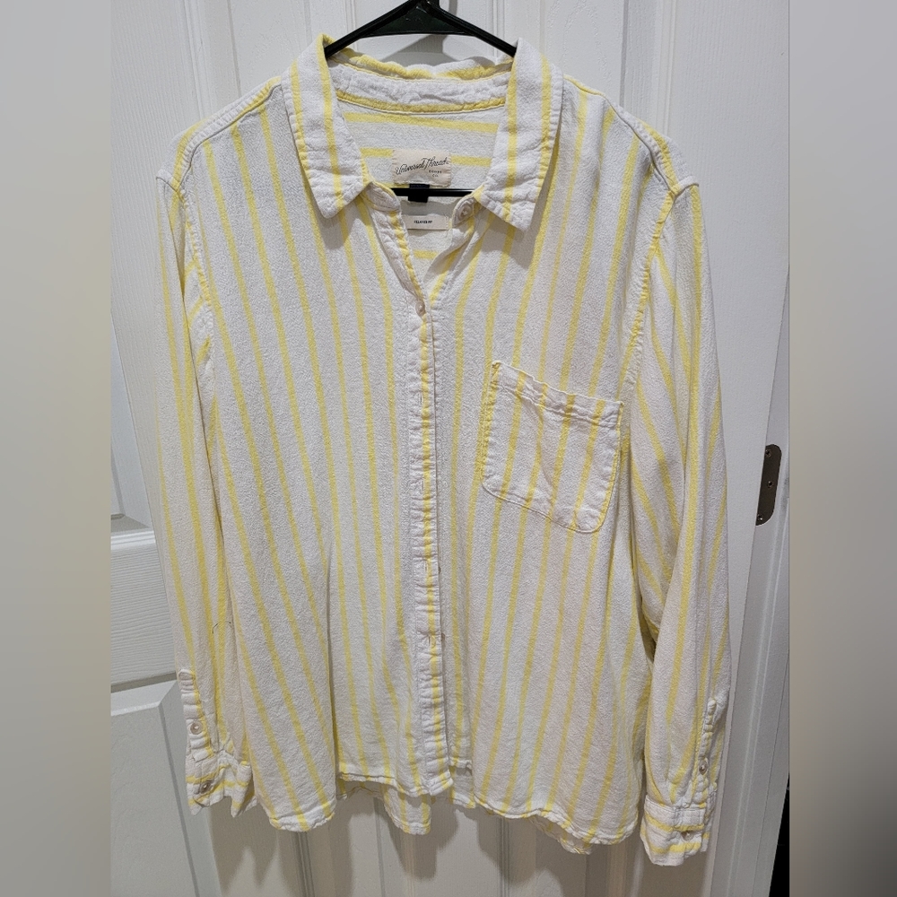 Universal Thread Yellow & Off-White Striped Linen Blend Button Up Shirt